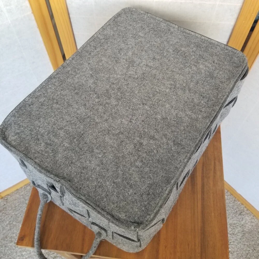Large Flannel Felt Basket with Handle Gray Woven Set of Two 15